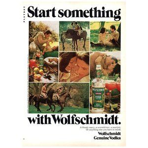 1974 Wolfschmidt Genuiine Vodke Start Something Vintage Print Ad Horses Picnic